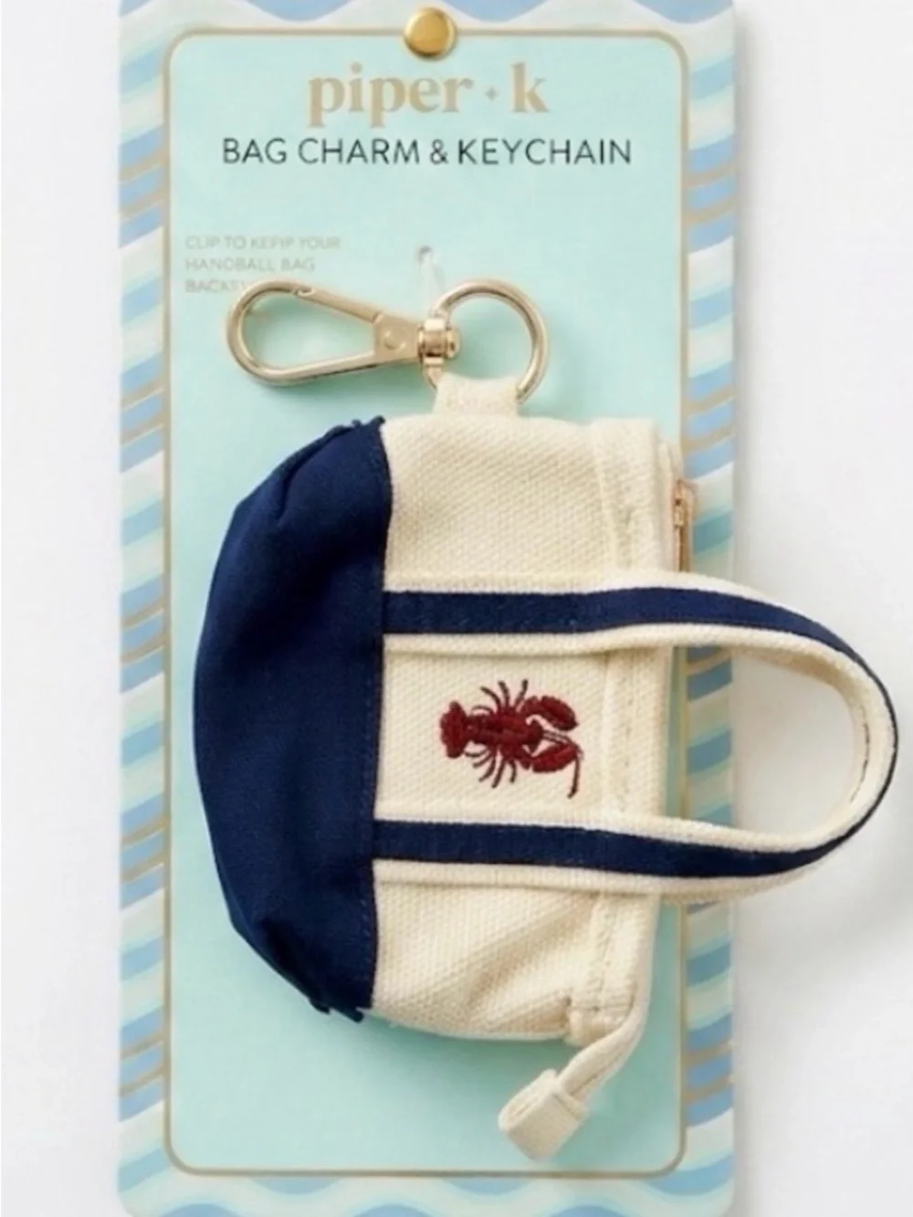 piper•k Navy & Cream Lobster Tote Bag Charm Keychain